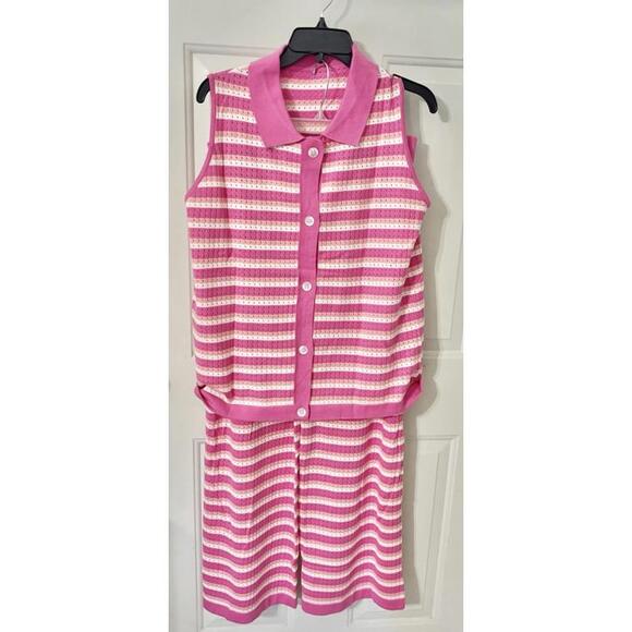 Wonens Striped Perforated Top And Lounge Pants, Cruisewear Sz XL Pink/ White New - Picture 6 of 10